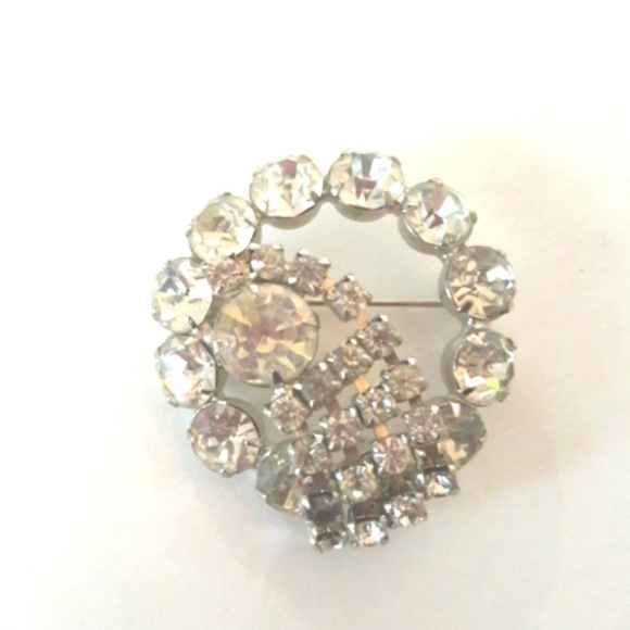 1950s Rhinestones Circle Brooch Vintage Mid Century Collar Hat Blouse Clutch - Picture 5 of 7